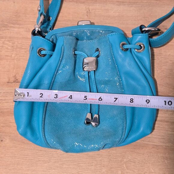 B MAKOWSKY Leather Purse Turquoise Blue Kiss Lock Convertible Crossbody shoulder - Picture 13 of 13